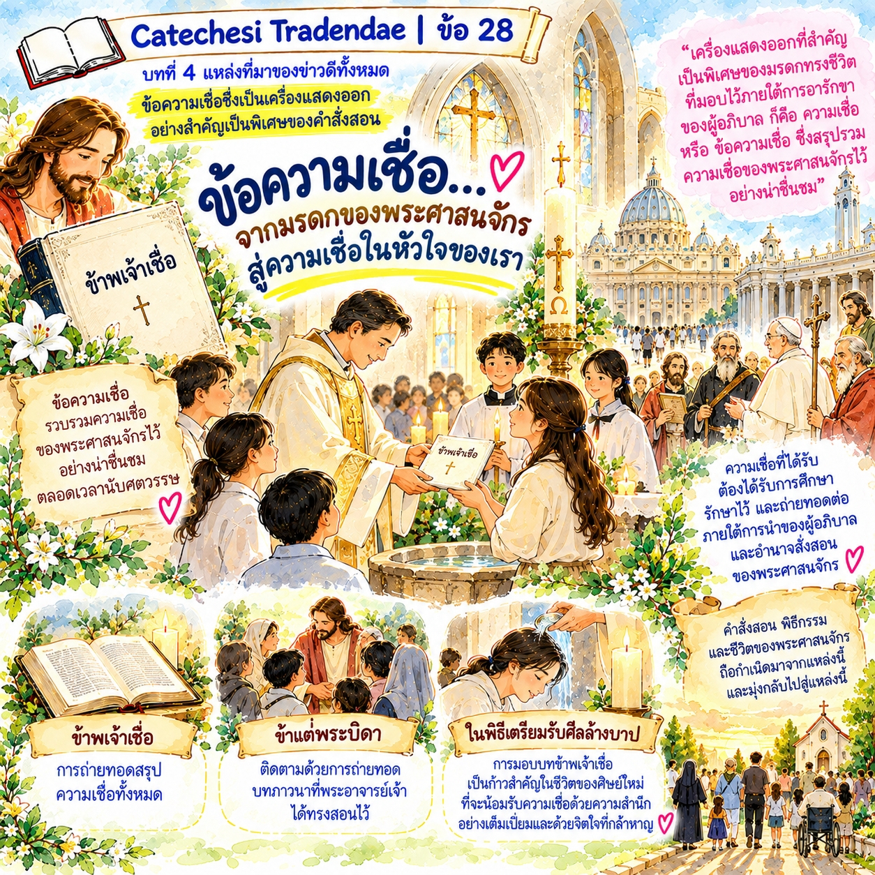 Catechesi Tradendae | ข้อ 28 ข้อความเชื่อซึ่งเป็นเครื่องแสดงออกอย่างสำคัญเป็นพิเศษของคำสั่งสอน