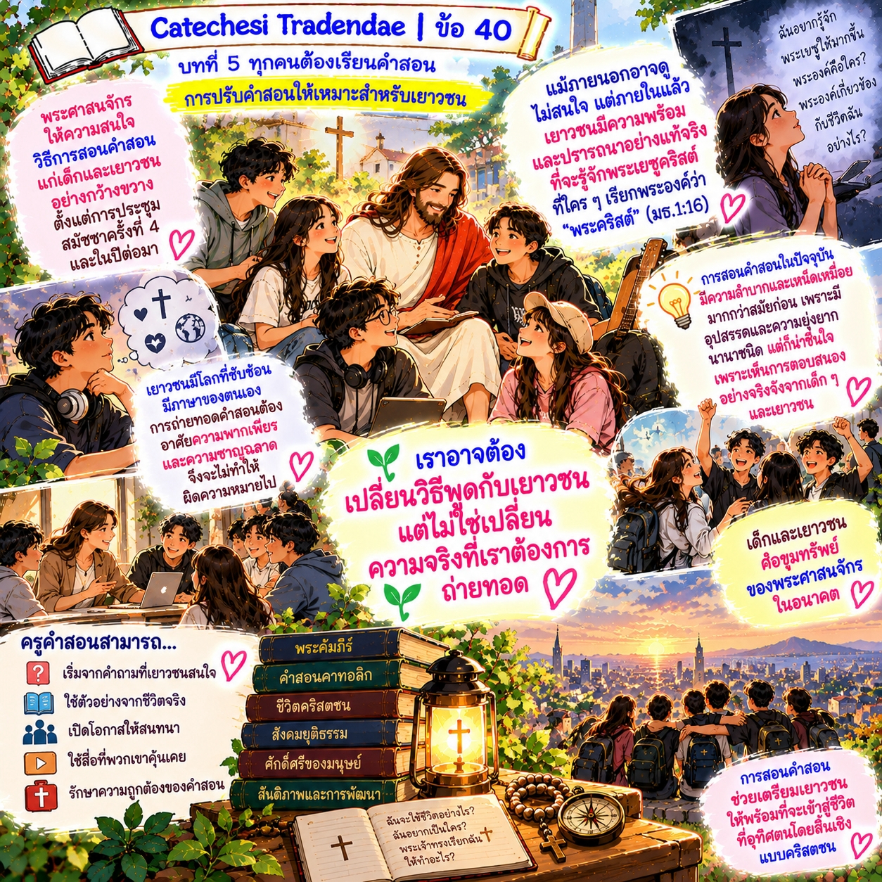 Catechesi Tradendae | ข้อ 40 การปรับคำสอนให้เหมาะสำหรับเยาวชน
