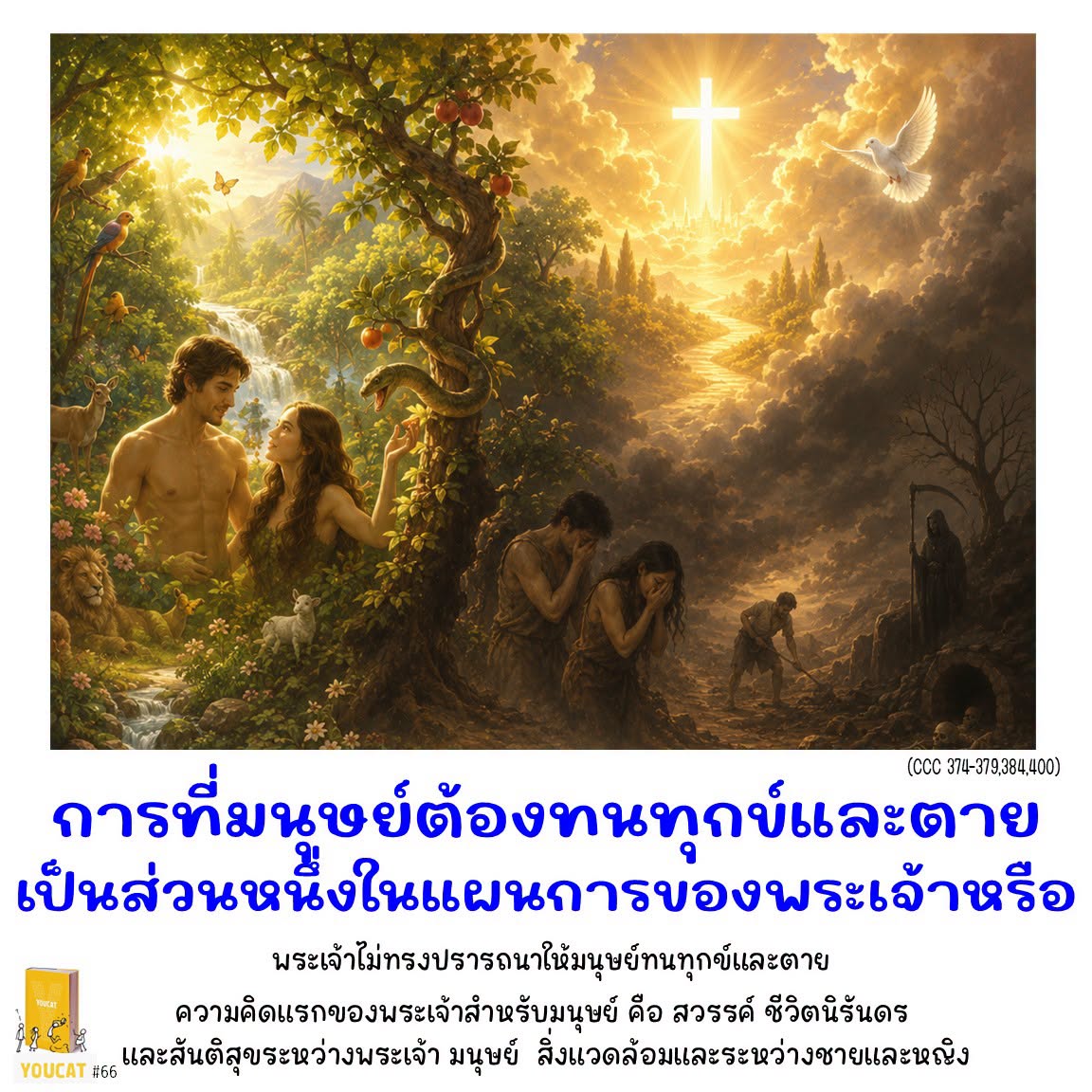 Youcat 66 การที่มนุษย์ต้องทนทุกข์ และตายเป็นส่วนหนึ่งของแผนการของพระเจ้าหรือ ?