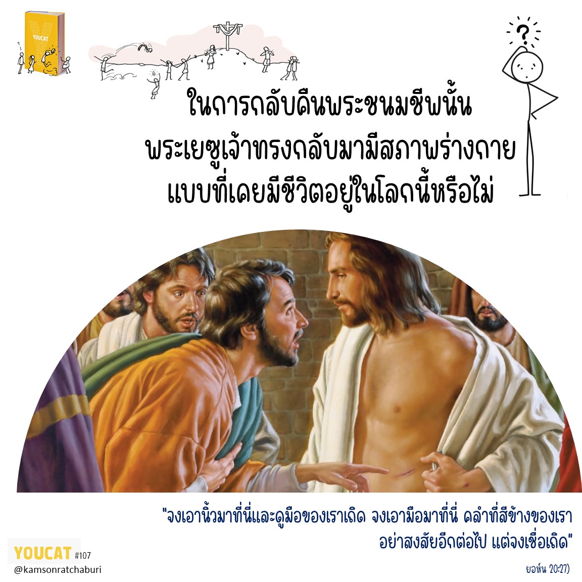 Youcat 107 ในการกลับคืนพระชนมชีพนั้น พระเยซูเจ้าทรงกลับมามีสภาพร่างกายแบบที่เคยมีชีวิตอยู่ในโลกนี้หรือไม่ ?